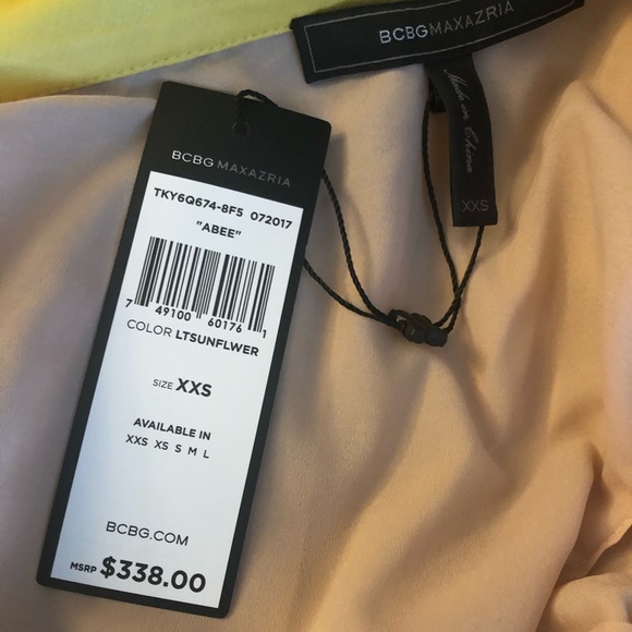 NWT BCBGMAXAZRIA “Abee” Pleated Maxi Dress – Yellow – Size XXS - Picture 15 of 16